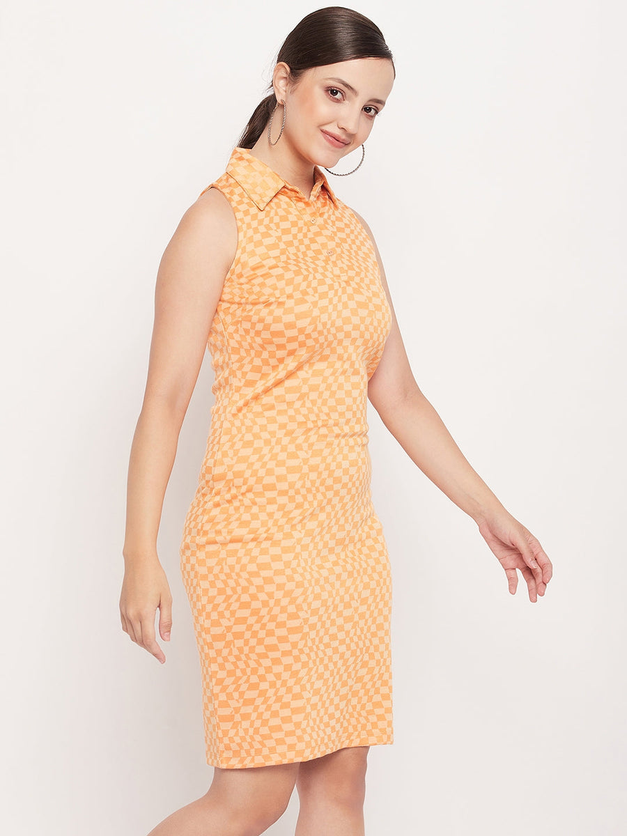 Madame Orange Check Print Polo Dress