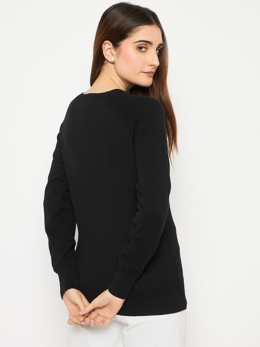 Madame V Neck Skinny Fit Black Sweater