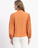 Madame Mock Neck Solid Orange Cotton Blend Top