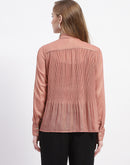 Madame Shimmer Pleated Hem Sheer Peach Shirt