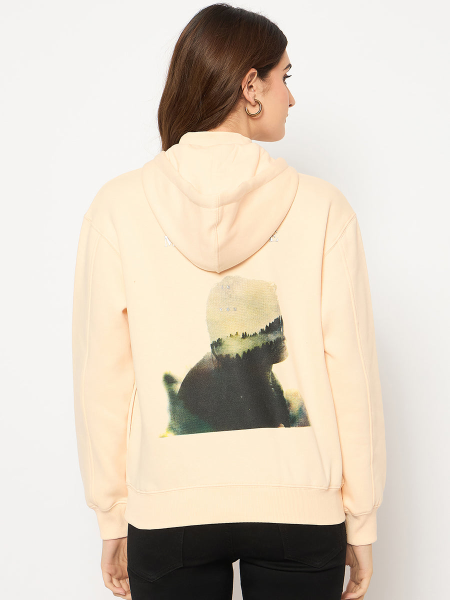 Madame Placement Printed Ivory Hooded Sweatshirt