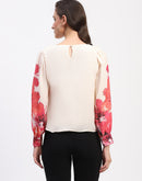 Madame Floral Print Cuff Sleeve Beige Top