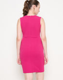 Madame Cut Detailed Sleeveless Solid Hot Pink Mini Dress