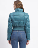 Madame Cropped Aqua Quilted Puffer High Neck Jacket