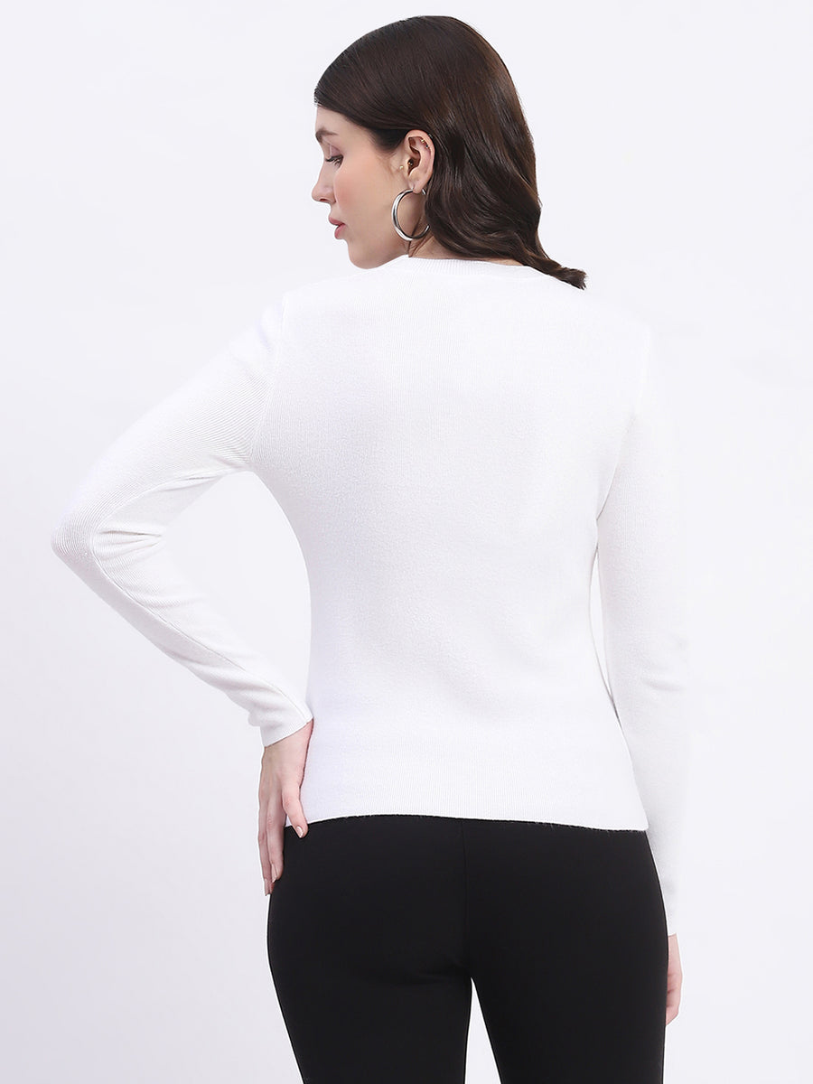 Madame Embellishment Adorned Off White Knitted Top