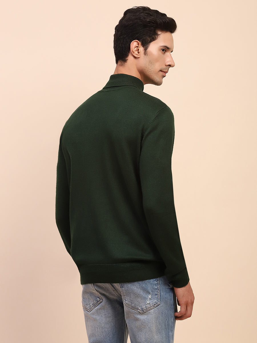 Camla Barcelona High Neck Solid Olive Sweater