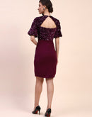 Camla Barcelona Sequin Embellished Plum Sheath Dress