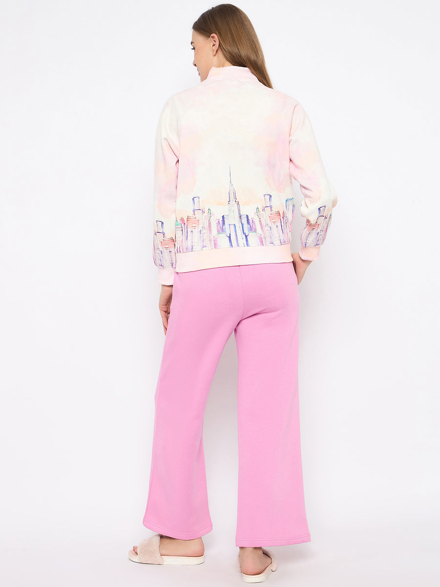 mSECRET Printed Sweatshirt and Bottoms Pink Night suit