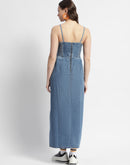 Madame Front Slit Long Denim Dress