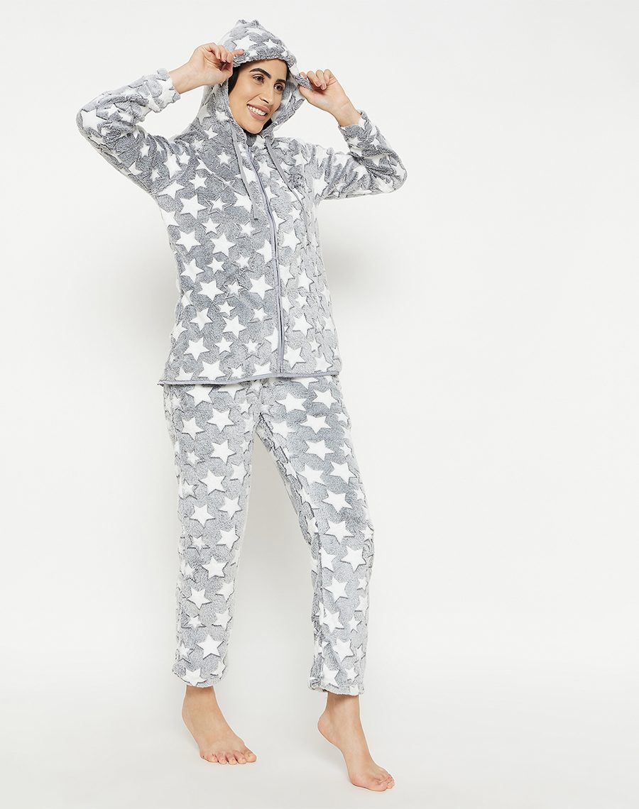 mSECRET Charcoal Star Print Velour Nightsuit