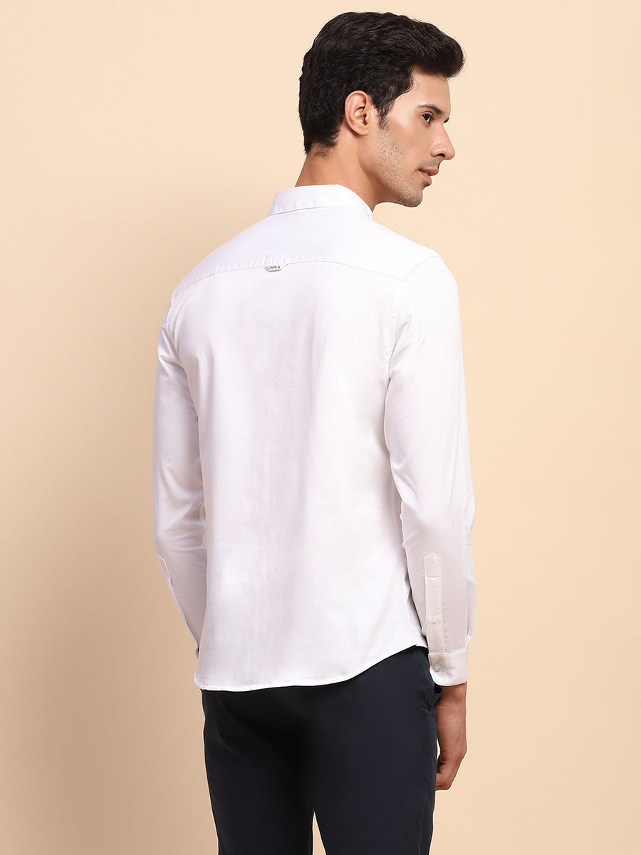 Camla Barcelona Solid Button Down White Cotton Shirt