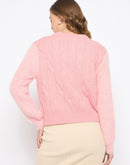 Madame Cable Knit Solid Peach Sweater