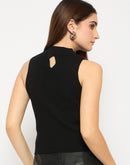 Madame Cutout Sleeveless Mock Neck Black Sweater