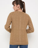 Madame Solid Camel Cable Knit Cardigan