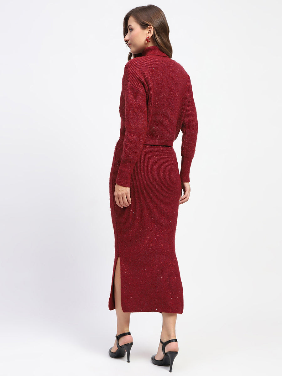 Madame Shanaya Kapoor Red Shimmery Turtleneck Top and Skirt Co-ord Set