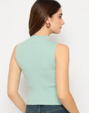 Madame Mock Neck Mint Green Sleeveless Sweater