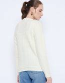 Madame Self Design Crew Neck Off White Cardigan