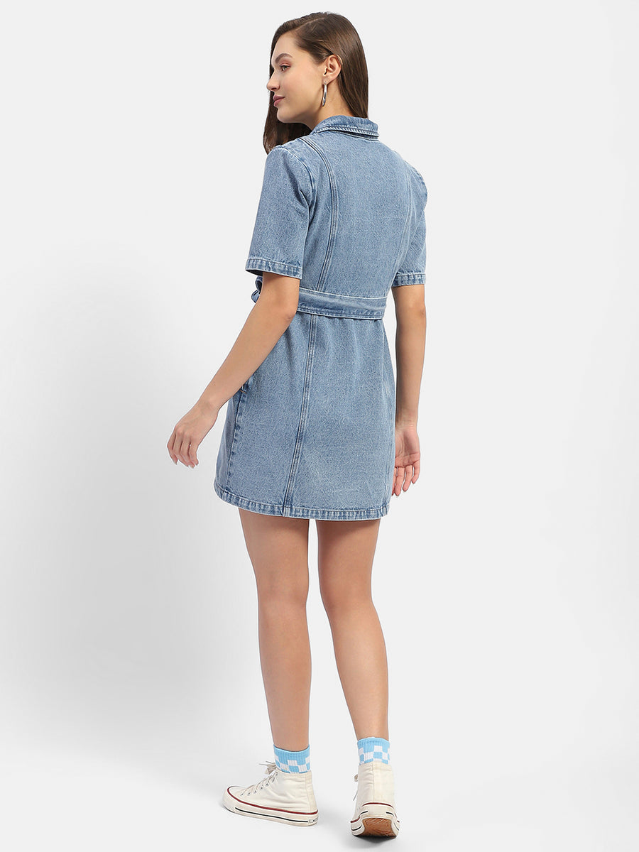 Madame Belted Waist Mid Blue Denim Shirt Dress