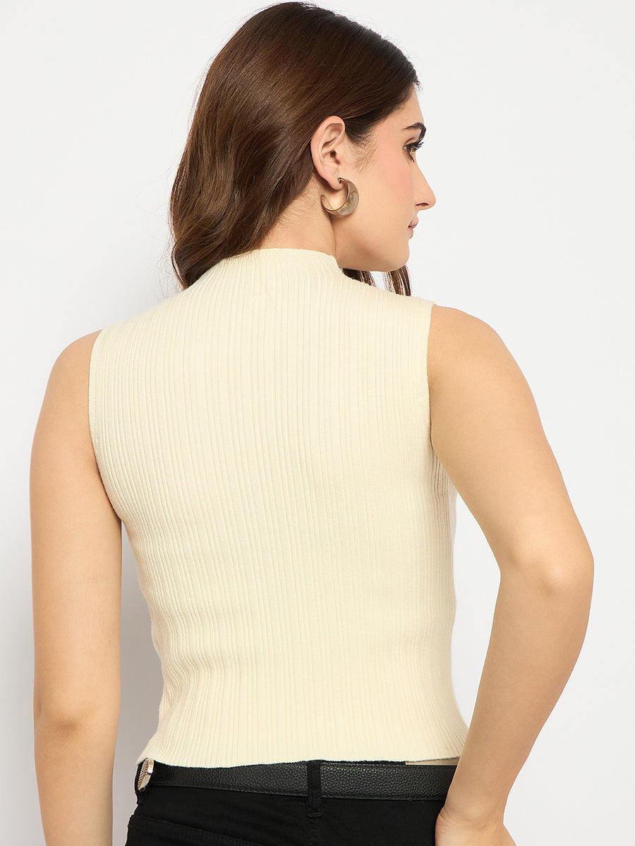 Madame Mock Neck Off White Sleeveless Sweater