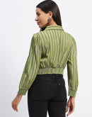 Madame Self Belted Waist Striped Green Shirt