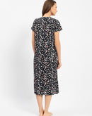 mSECRET Floral Print Round Neck Black Night Dress