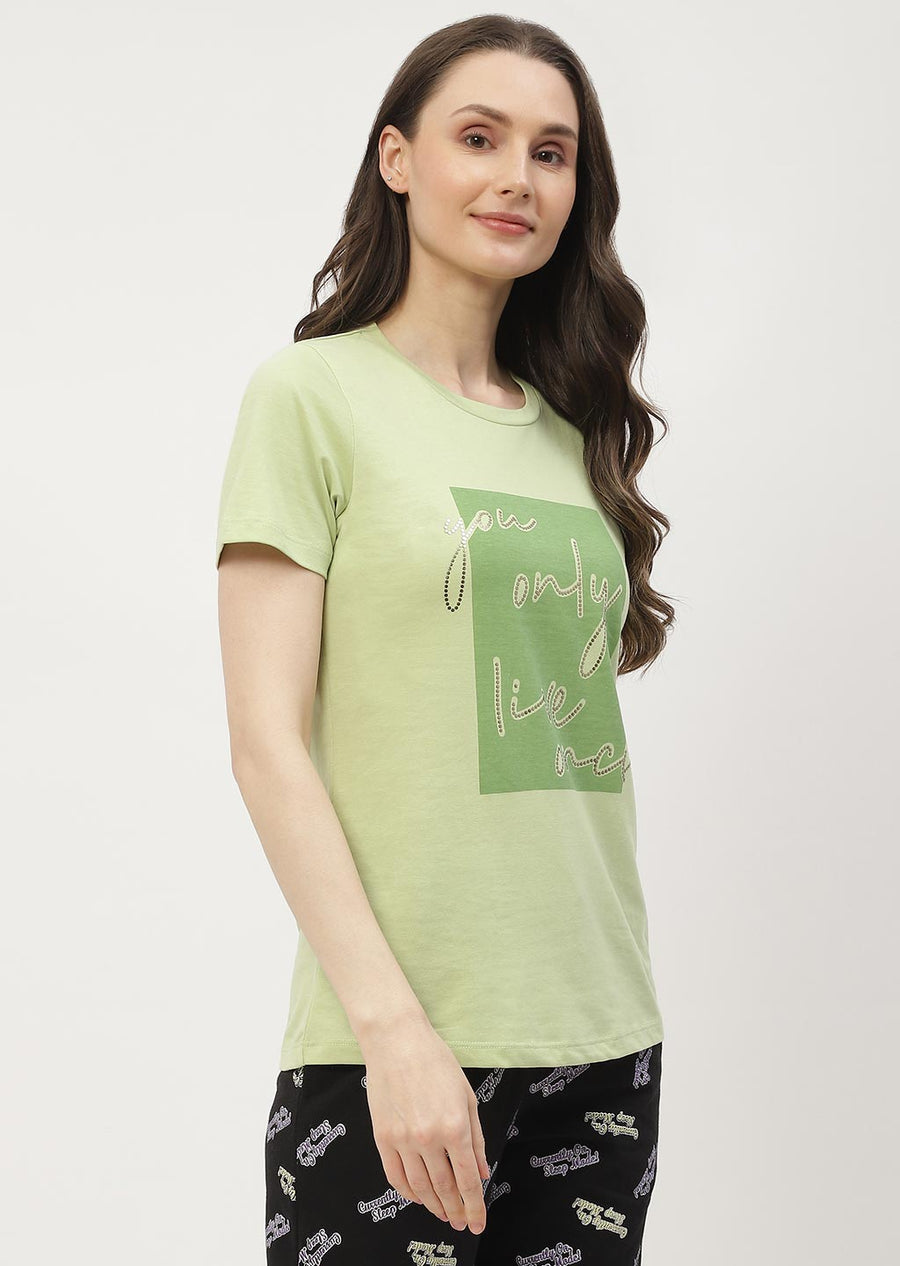 mSECRET Typography Hot Pink & Mint Green Combo T-shirt