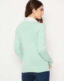 Madame Round Neck Ribbed Cuff Mint Green Sweater