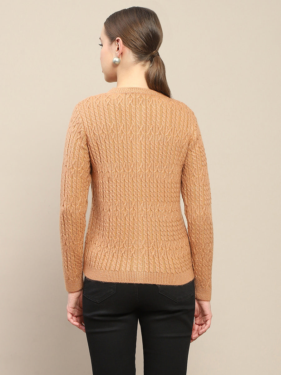 Madame Cable Knit Round Neck Rosewood Cardigan