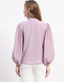 Madame Mock Neck Solid Mauve Cotton Blend