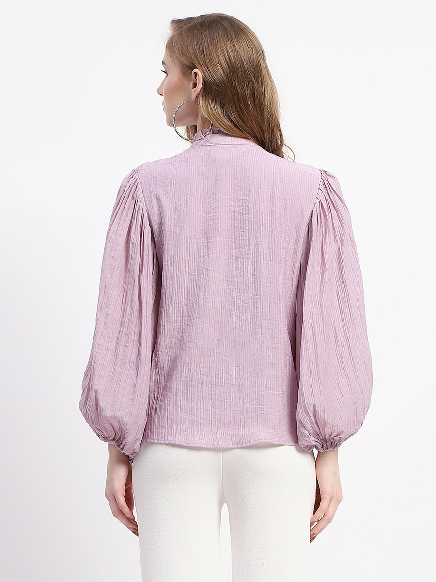 Madame Mock Neck Solid Mauve Cotton Blend