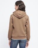 Madame Bonded Fleece Placement Print Brown Zipped Sweatshirt