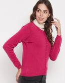 Madame Women Solid Fuschia Cardigans