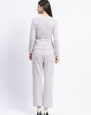 Madame Knitted Buttoned and Belted Top and Bottom Lavender Co-ord Set