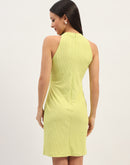 Madame Typography Printed Back Zip Neon Green Bodycon Dress