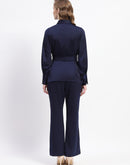 Madame Navy Belted Shirt and Wide-Leg Pants Co-ord Set