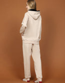 mSECRET Fleece Embroidered Beige Hooded Top and Bottom Night Suit