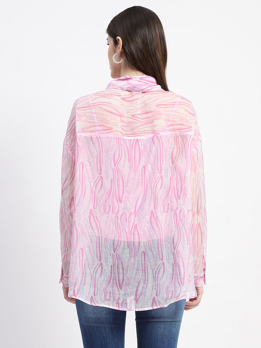 Madame Semi Sheer Abstract Print Baby Pink Shirt