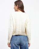 Madame Solid Off White Cable Knit Sweater