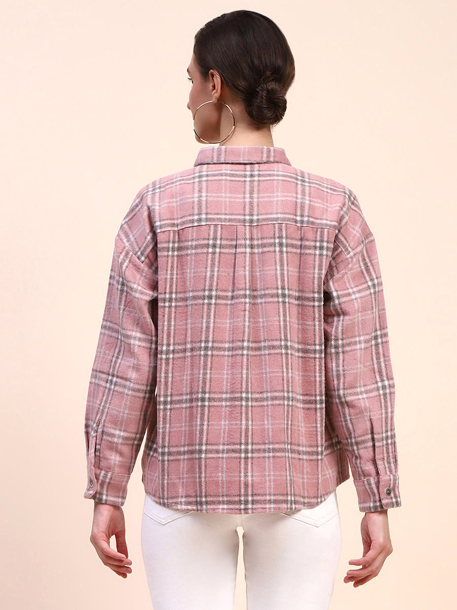 Camla Barcelona Checkered Dusty Pink Flap Patch Cotton Shirt