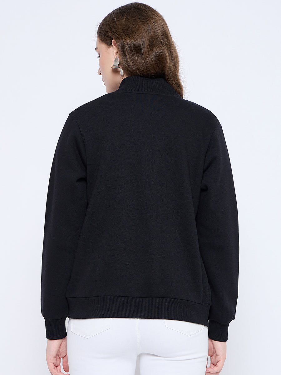 Madame Solid Black Elasticized Waist Gold Zipped Sweatshirt