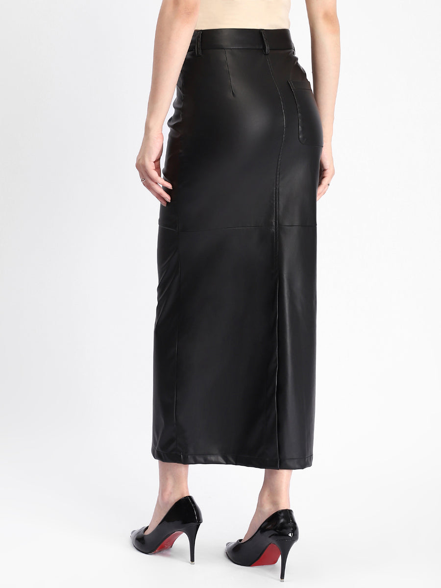 Madame Black Faux Leather Mermaid Skirt