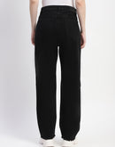 Madame Straight Fit Frayed Hem Solid Black Denim