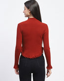 Madame Fur Cuffs and Hem Rust Red Sweater