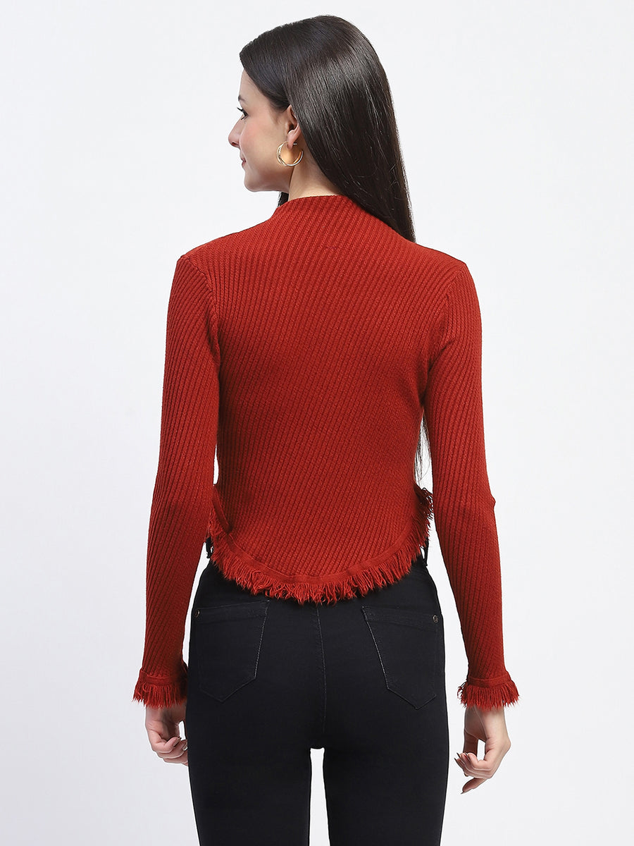 Madame Fur Cuffs and Hem Rust Red Sweater