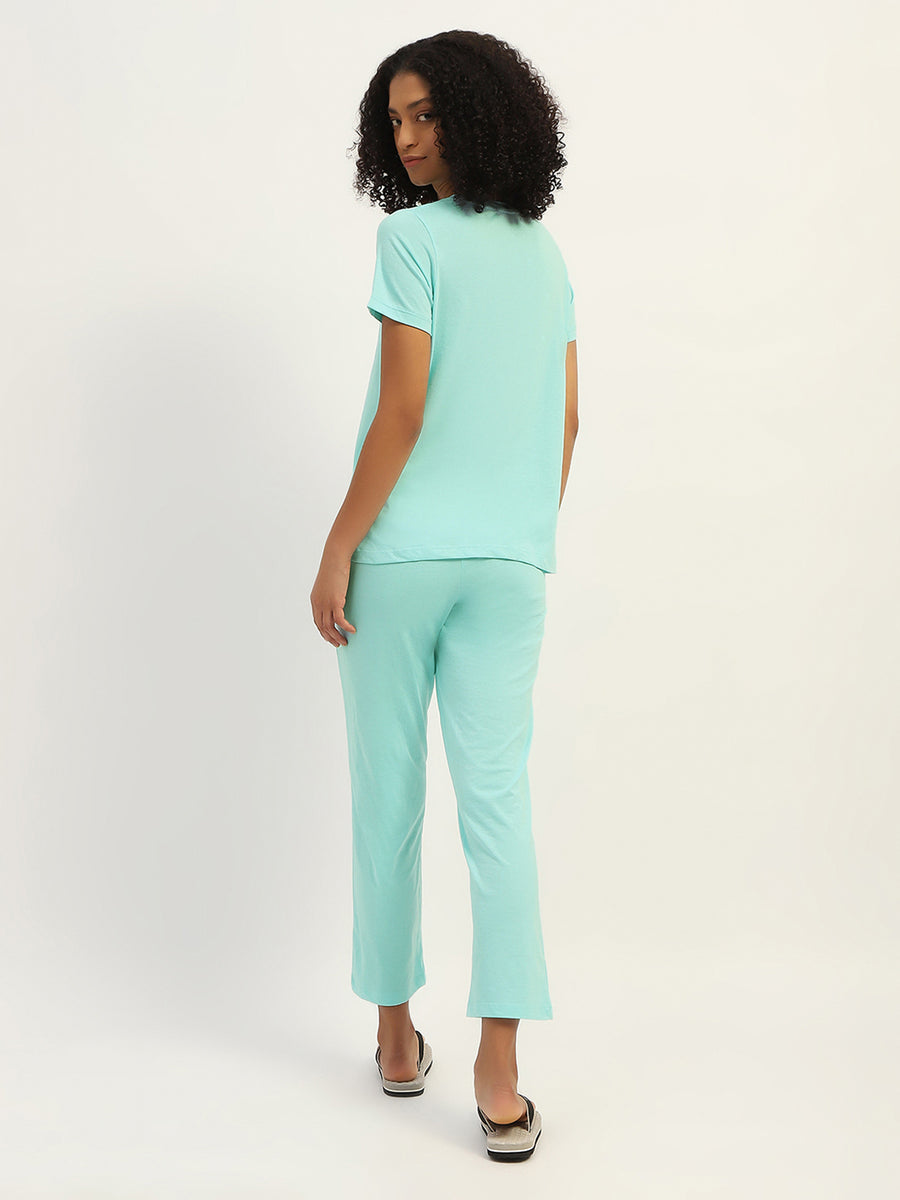 mSECRET Printed Aqua Cotton Blend Nightsuit Set