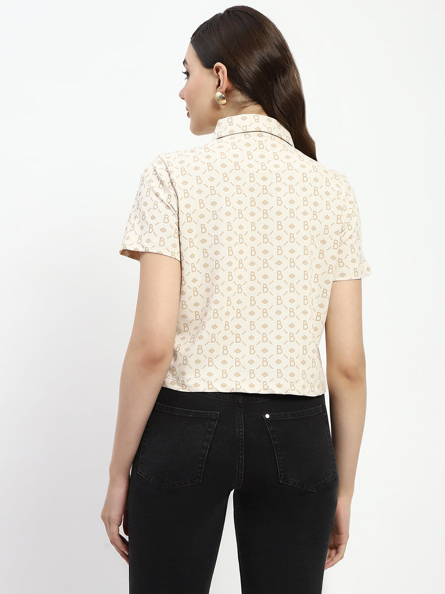 Madame Bridgerton Beige Cotton Polo Top