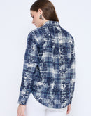 Madame Long Sleeve All Over Printed Shirt Collar Front Button Blue Shirt