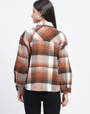 Madame Plaid Pattern Collared Brown Shacket