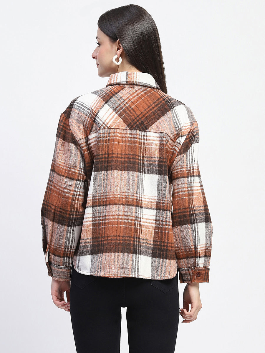 Madame Plaid Pattern Collared Brown Shacket