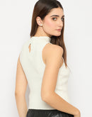 Madame Cutout Sleeveless Mock Neck Off White Sweater